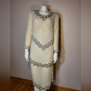 Women's 100% silk sequin beaded evening dress